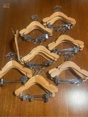 Container Store Set of Wooden Baby/ToddleHangers with Metal Clips - Natural Wood
